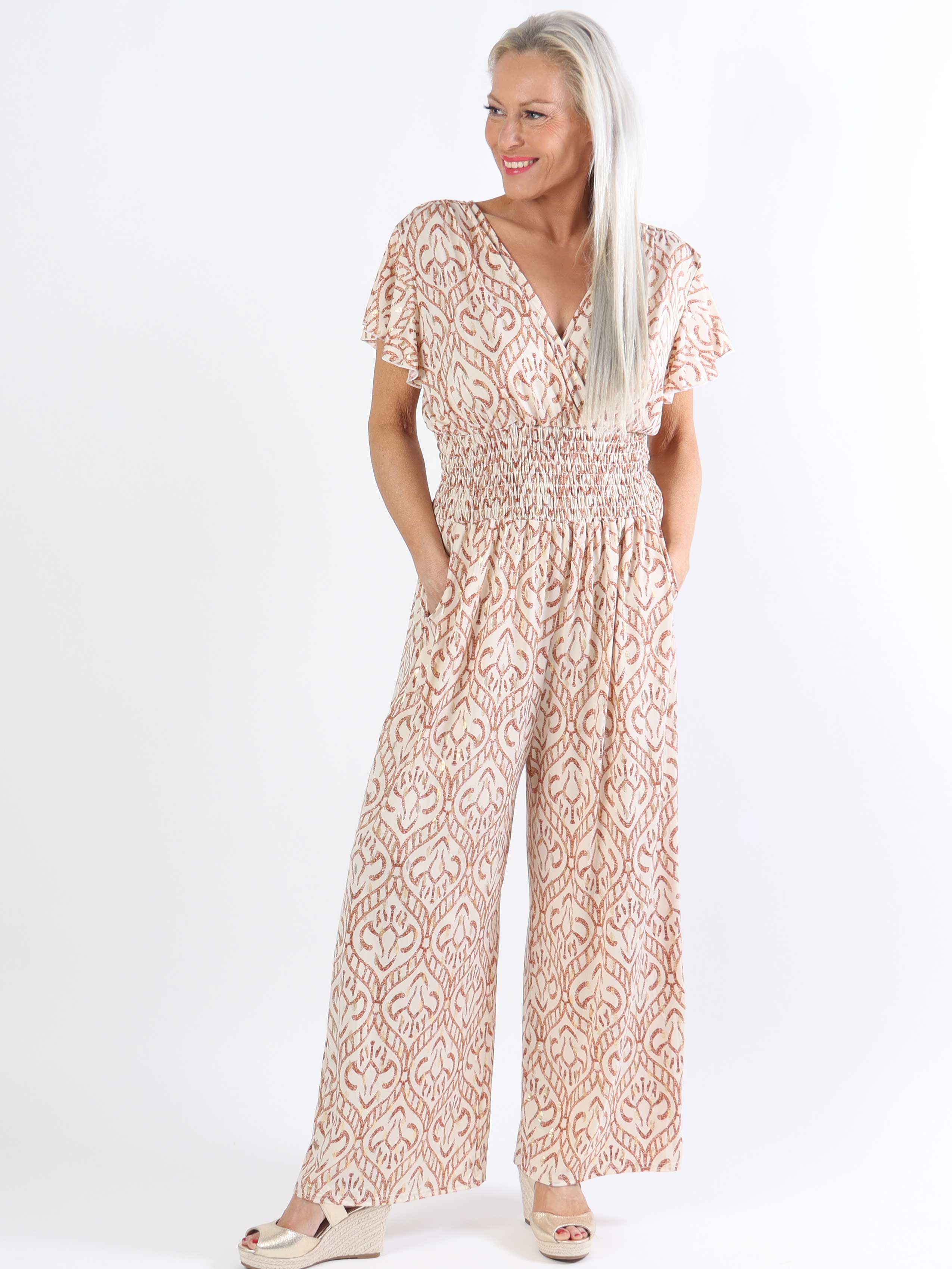 Pams Boho Jumpsuit O/B - Mønstret elastisk plus size buksedragt